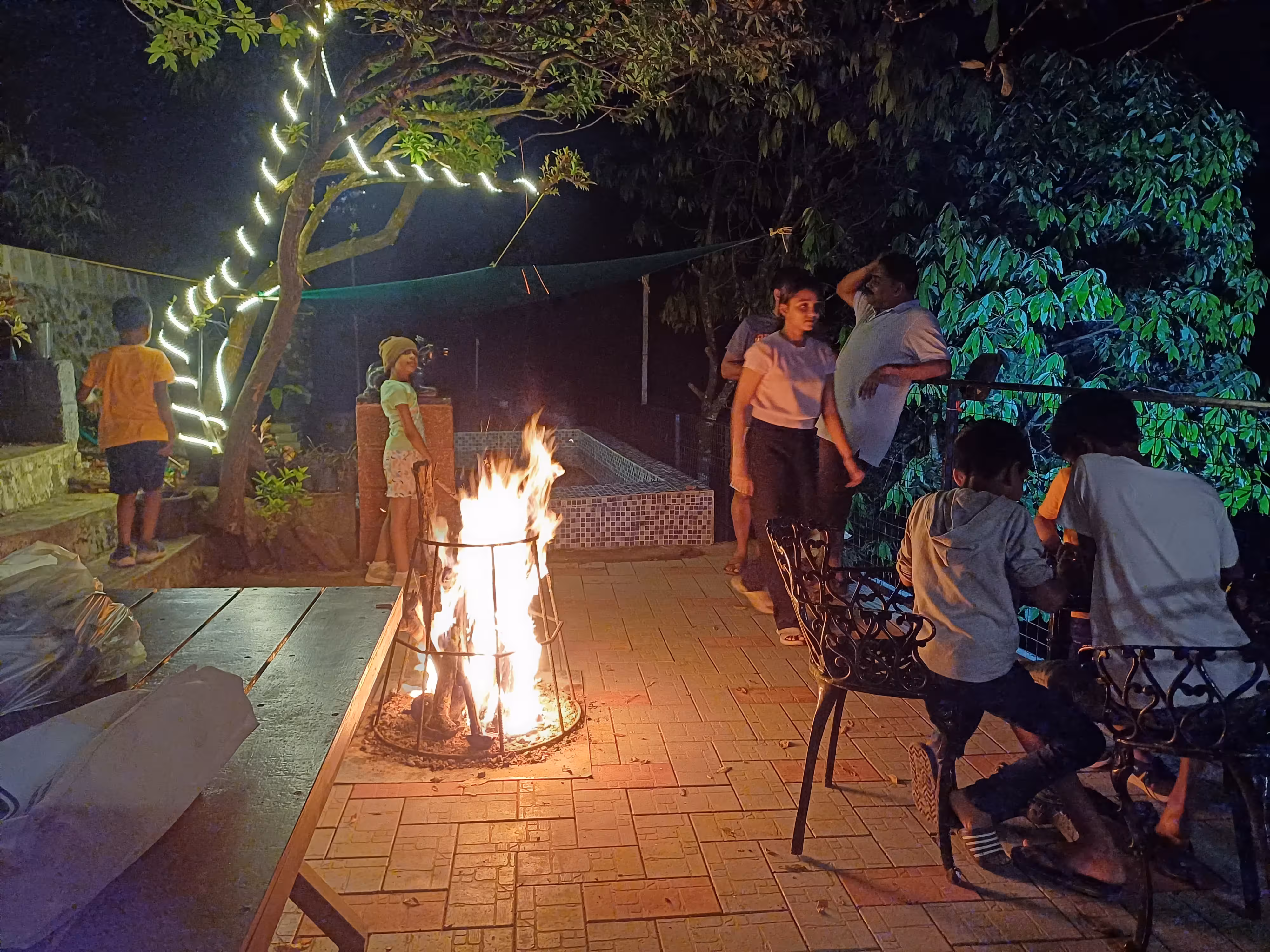 Barbeque & Campfire at night